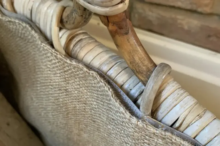 Rattan / Wicker basket close up of hessian lining and handle