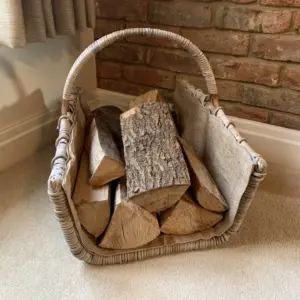 Hessian lined natural rattan log basket